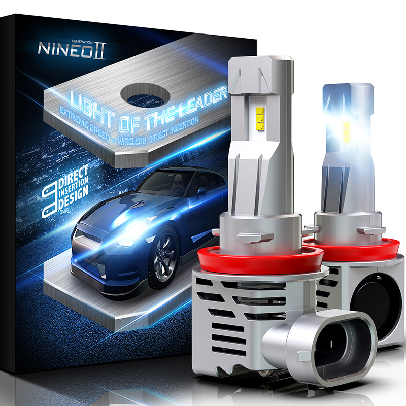 NINEO H11 LED Bulbs w/Mini Size H8 H9 All-in-One Conversion Kit Fan Design 10000LM 6500K Cool White 